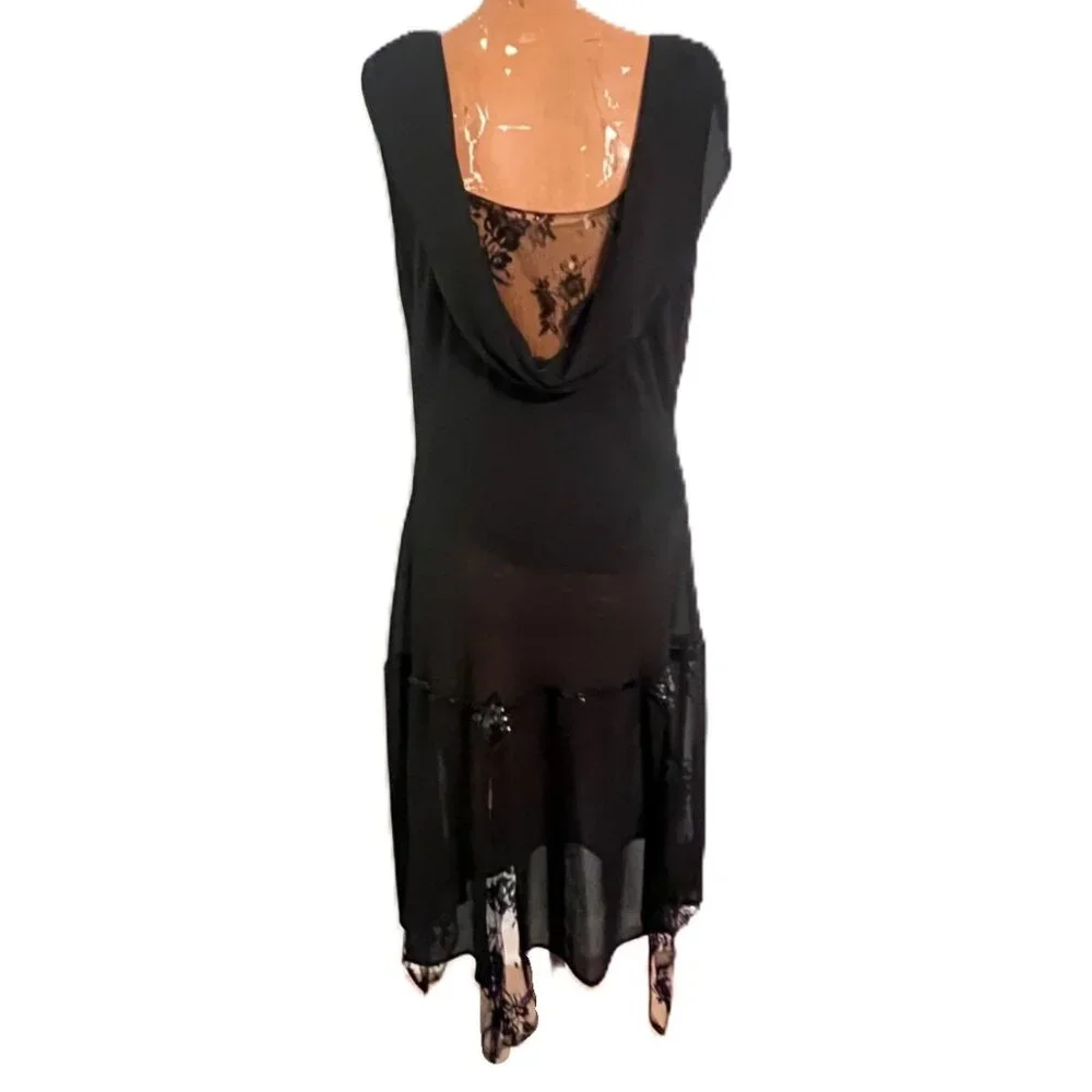 Unique Vintage Flapper Style Dress 2X Black Beaded Sleeveless Lace Sequins Jewel - Picture 3 of 14